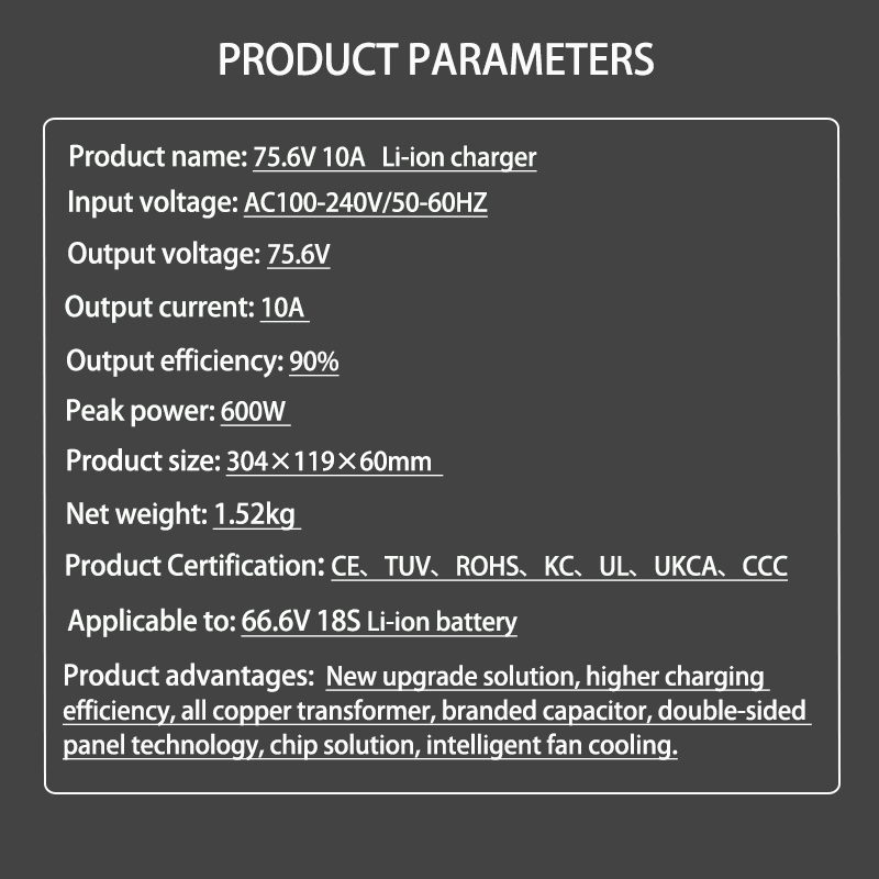 Chargeur 75.6V 10A Usd pour 66 - 84V 20A Smart Charger avis et prix